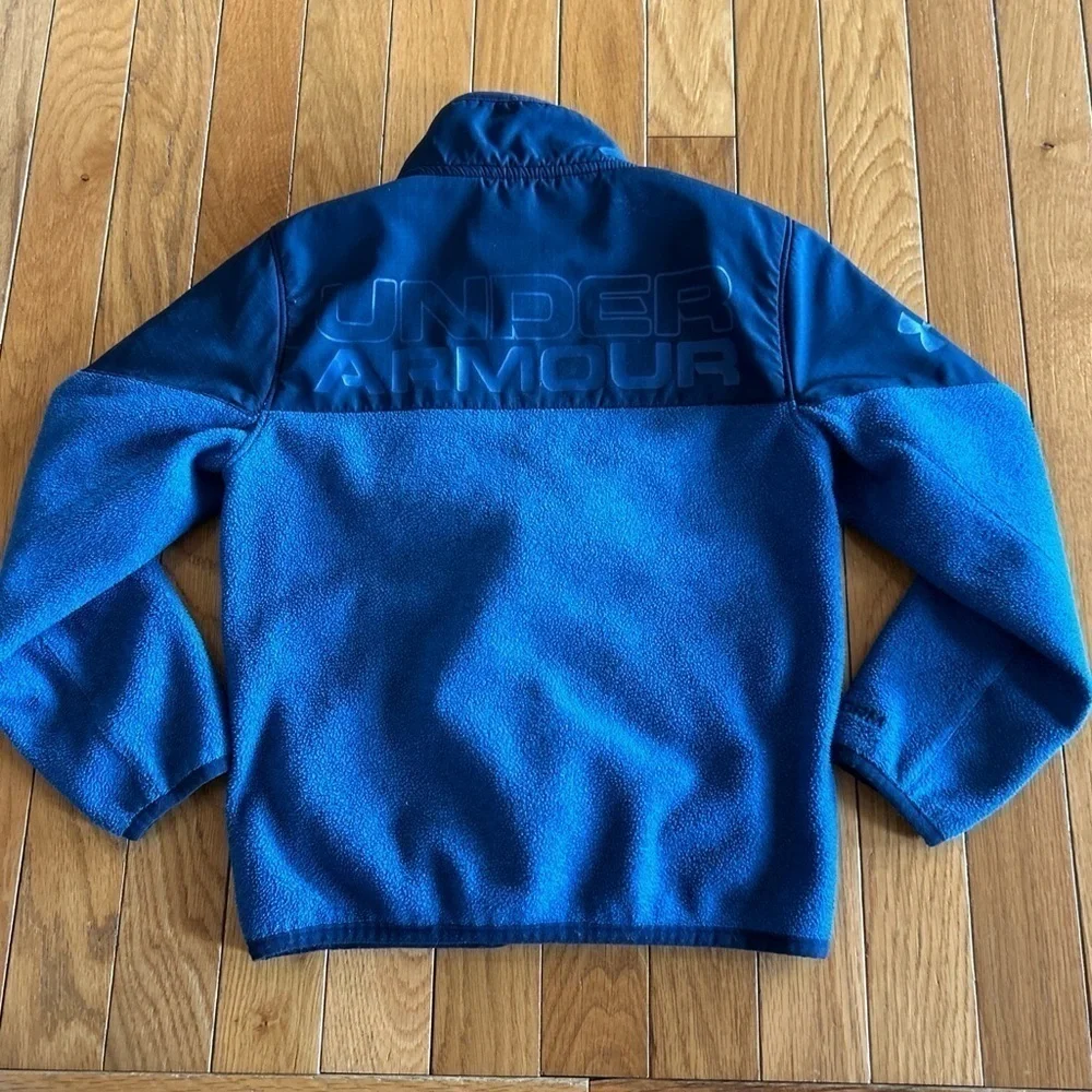 Under Armour Youth Boys Size 6 Full Zip Fleece Jacket Navy Blue Logo ColdGear